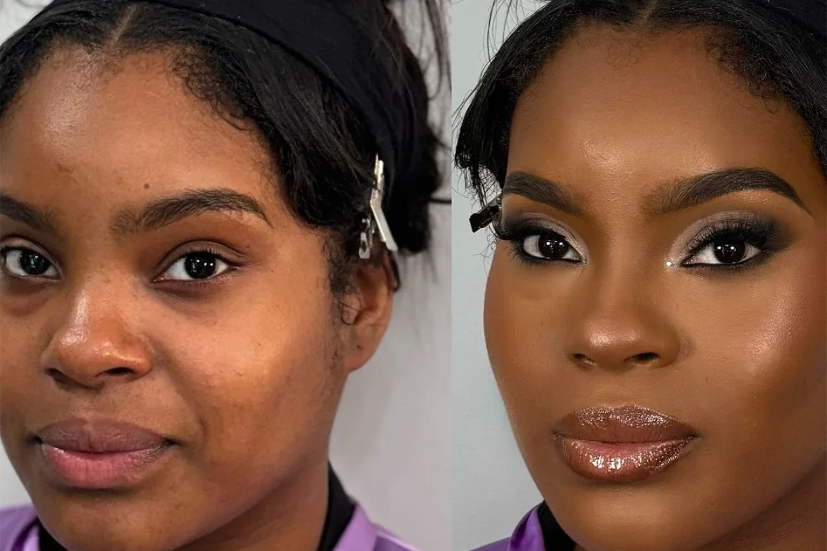 Prom Makeup Before and After Pic by The Miracle Werker Lash Bar and Esthetics Studio in Philadelphia.