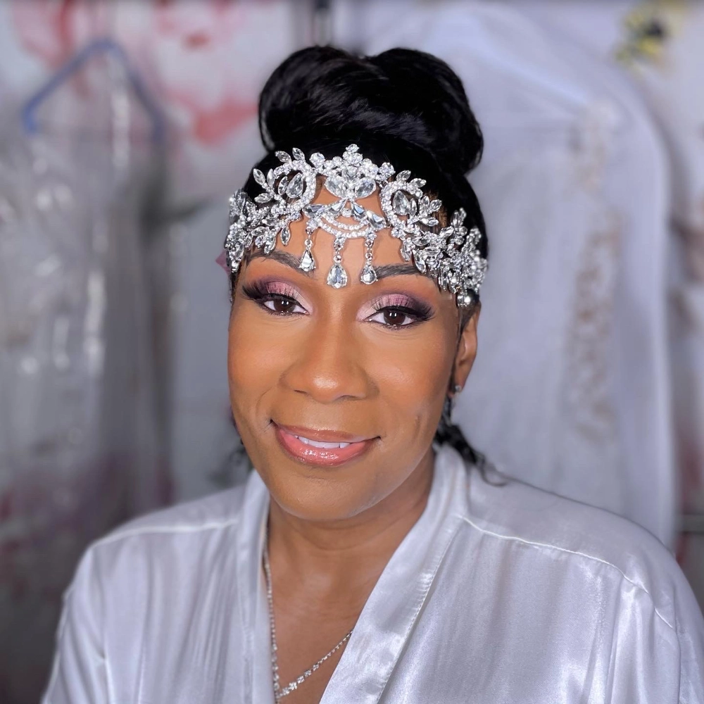 Bridal Makeup: Philadelphia Bride Poses with Diamond Encrusted Tiara at the Miracle Werker Lash Bar and Esthetics Studio.